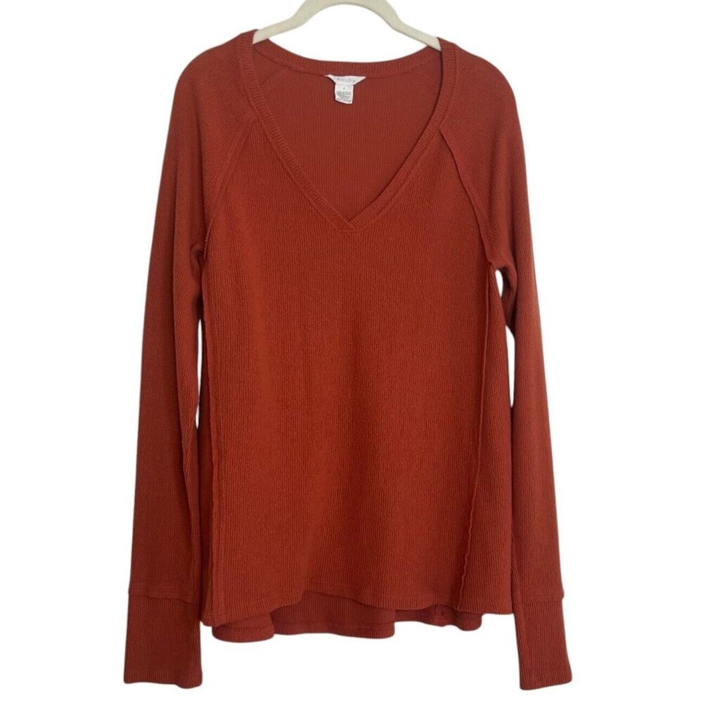 Caslon Womens Thermal V-Neck Soft Knit Sweater Size Small Burnt Orange Casual